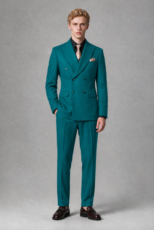 Savile Men's Teal Double-Breasted Two-Piece Suit - Teal