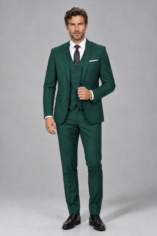 Savile Men's Teal 3-Piece Suit Set – Notch Lapel Blazer, Vest & Trousers - Teal - Teal_2
