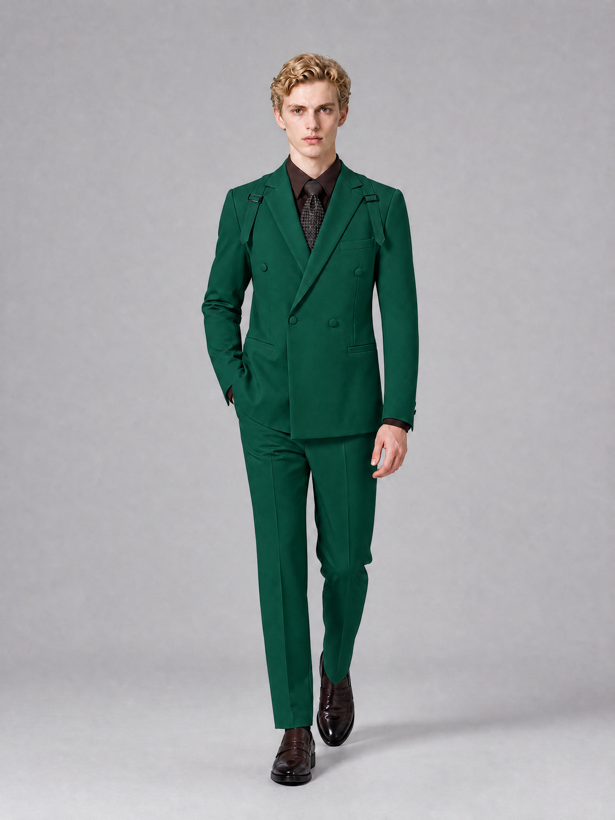 Men's Light Teal Double-Breasted Slim Fit 2-Piece Suit – Peak Lapel Wedding & Business Formal Set - Teal - Teal_4