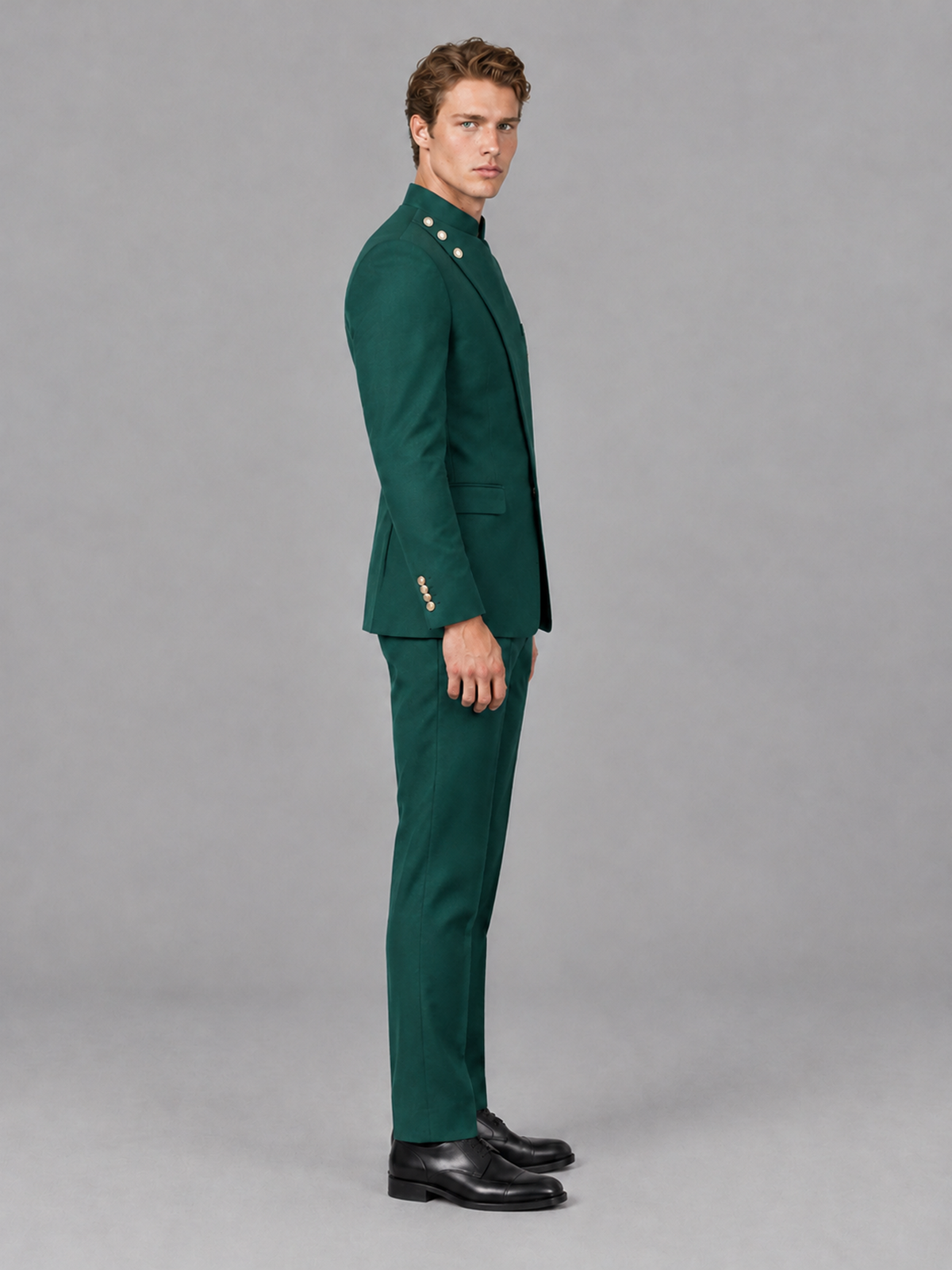 Savile Men's Teal Mandarin Collar Asymmetrical 2-Piece Suit Set – Modern Jacket & Trousers - Teal - Teal_5