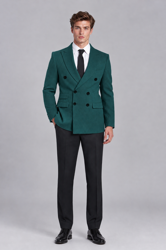 Savile Men's Teal Double-Breasted Peak Lapel Blazer - Teal