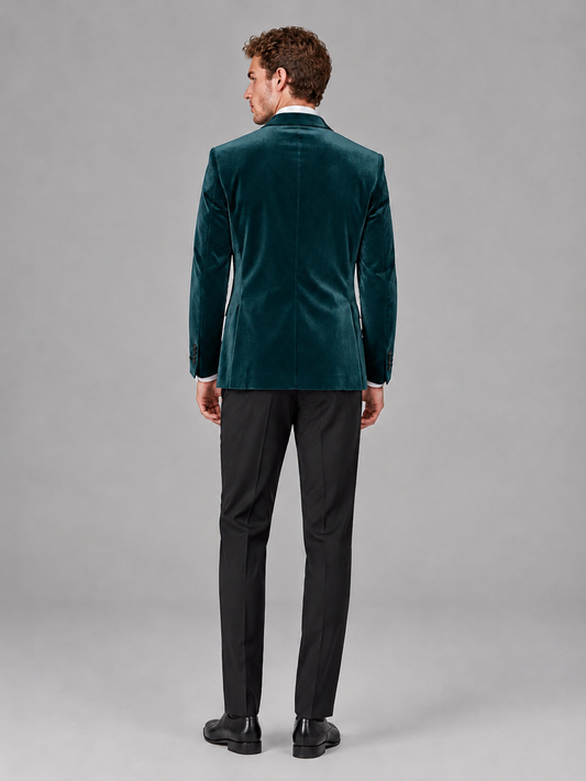Savile Men's Teal Velvet Peak Lapel 2-Piece Tuxedo Suit Set | Jacket & Trousers - Teal