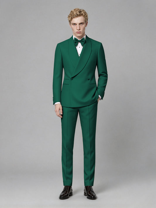 Men's Teal Single-Button Teal Satin Shawl Lapel Tuxedo Suit Set | Blazer & Trousers - Teal