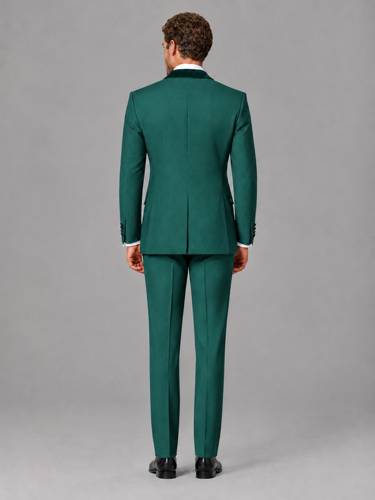 Savile Men's Teal Velvet Shawl Lapel Tuxedo Suit – Modern Side-Buckle Dinner Jacket & Trousers 2-Piece Set - Teal