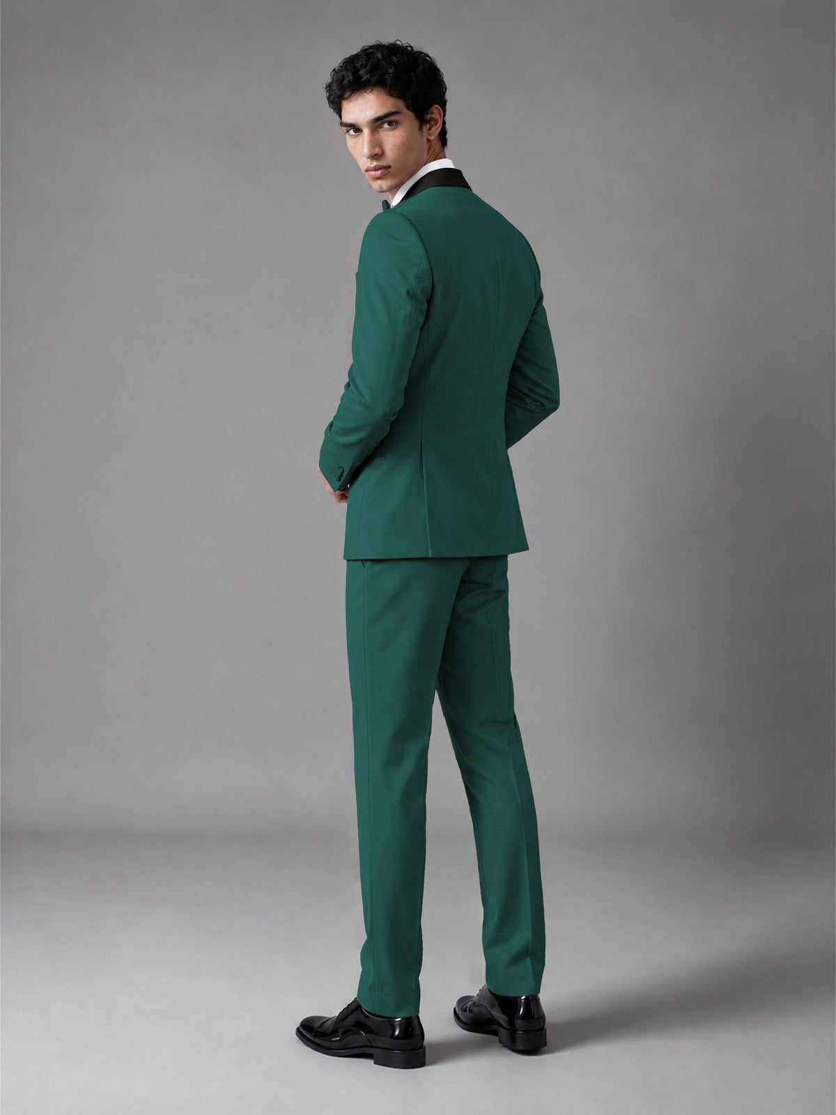 Men's Teal Double-Breasted Satin Peak Lapel Tuxedo Suit Set (Jacket + Trousers) - Teal