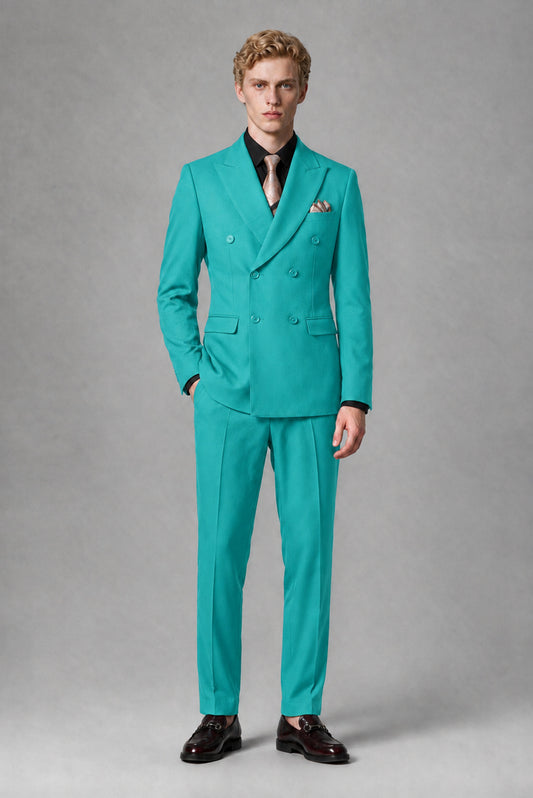 Savile Men's Turquoise Double-Breasted Two-Piece Suit - Turquoise