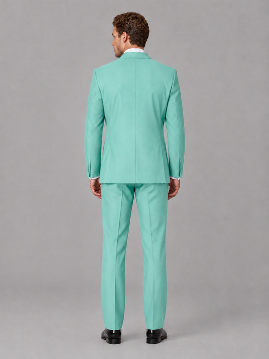 Savile Men's Turquoise Peak Lapel 3-Piece Tuxedo Suit | Jacket, Vest & Trousers - Turquoise