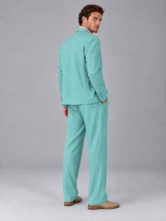 Savile Turquoise Beige Double-Breasted 2-Piece Suit with Peak Lapel - Turquoise