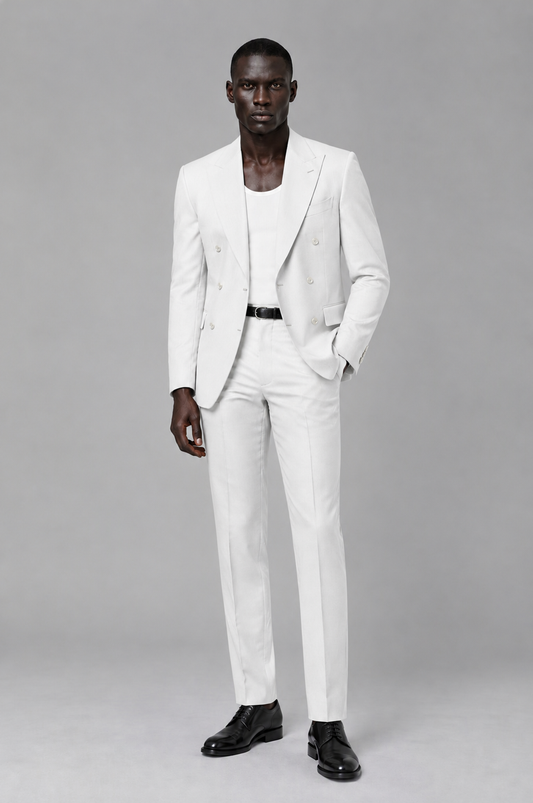 Savile Men's White Double Breasted Slim Fit 2-Piece Suit Set – Blazer & Trousers | Wedding Gala Formal - White - White_02