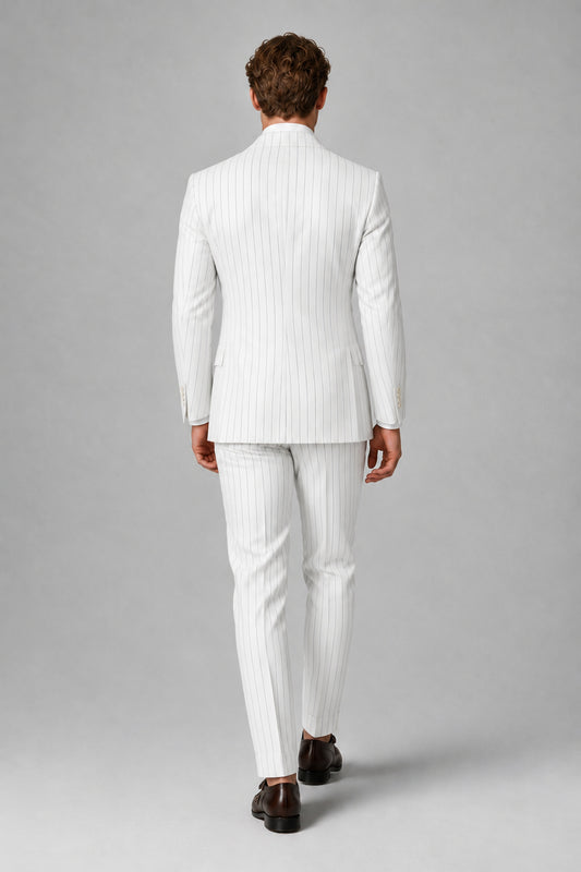 Savile Men's White Pinstripe Double-Breasted 2-Piece Suit – Jacket & Trousers | QX0102 - White