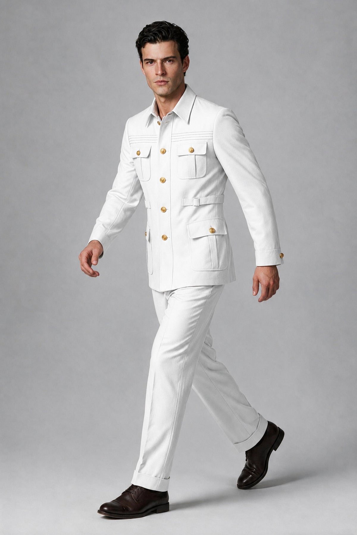 Savile White Safari Jacket & Trousers Two-Piece Men's Suit - White