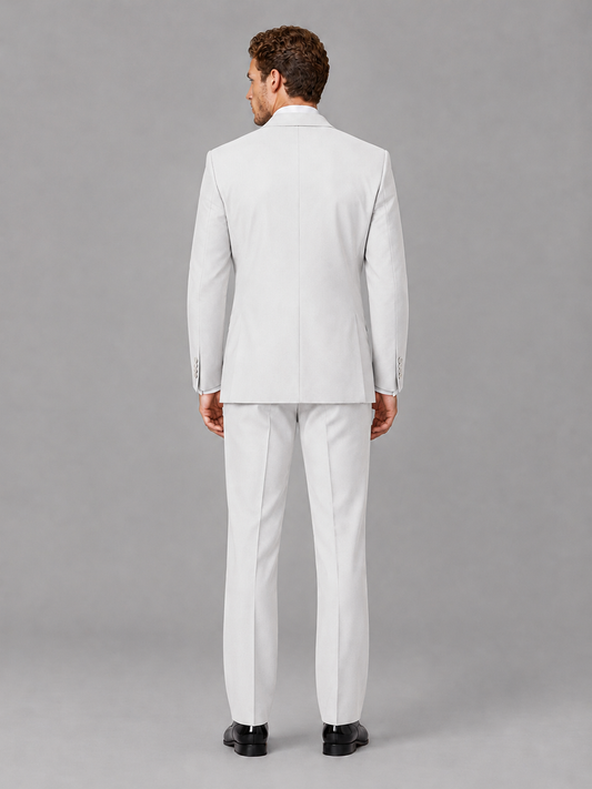Savile Men's White Peak Lapel 3-Piece Tuxedo Suit | Jacket, Vest & Trousers - White