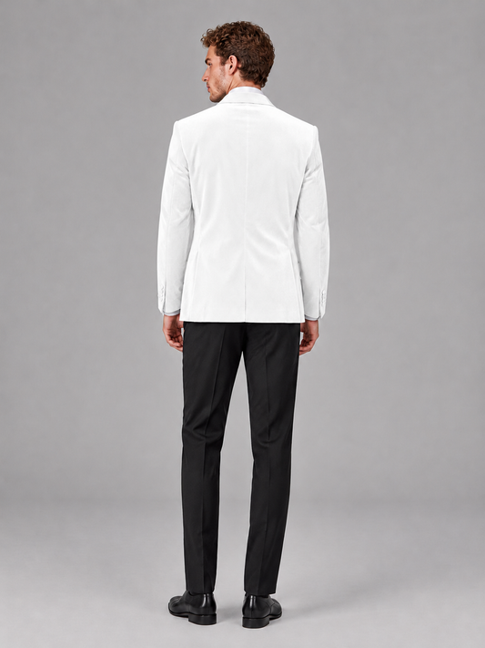 Savile Men's White Velvet Peak Lapel 2-Piece Tuxedo Suit Set | Jacket & Trousers - White