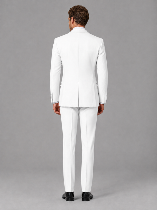 Savile Men's White Velvet Shawl Lapel Tuxedo Suit – Modern Side-Buckle Dinner Jacket & Trousers 2-Piece Set - White