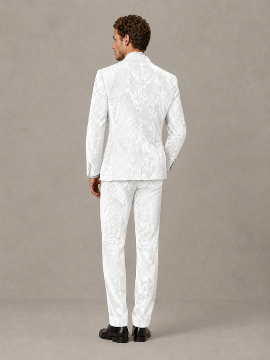 Savile Men's White Crushed Velvet Peak Lapel 2-Piece Suit Set | Jacket & Trousers - White - White (2)