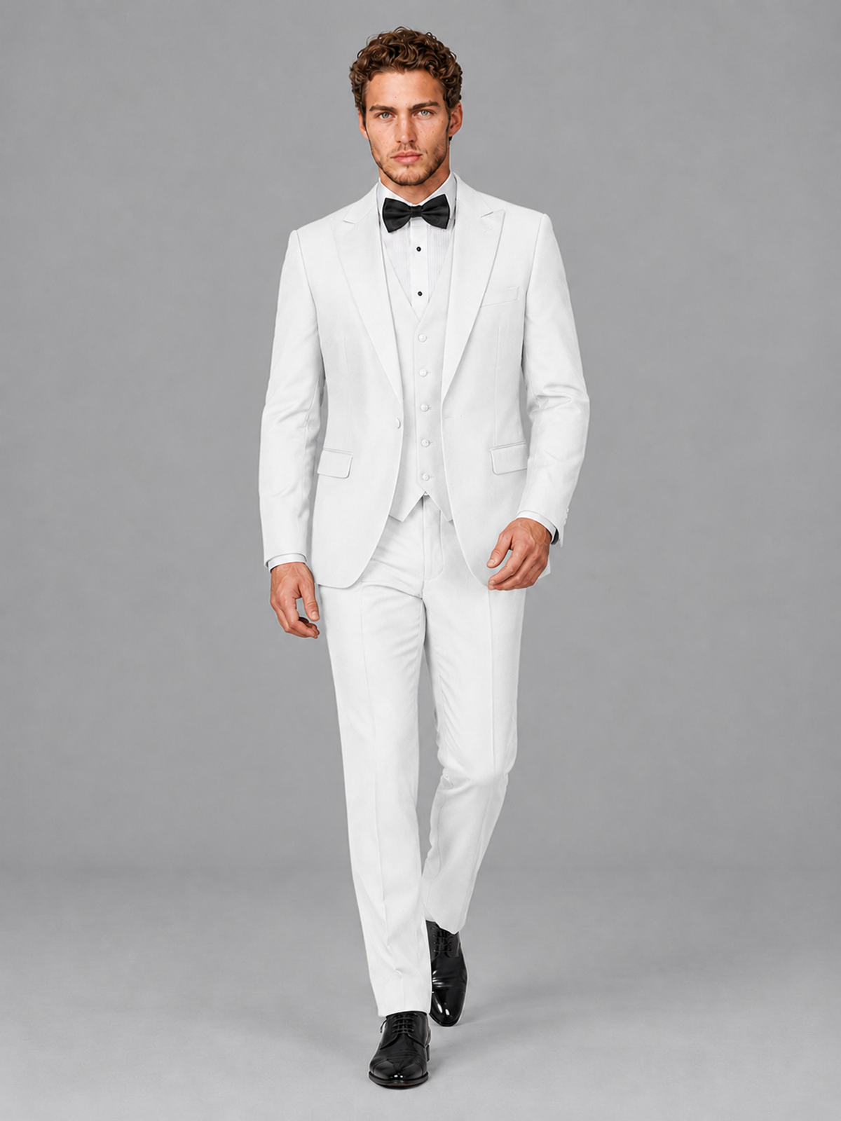 Savile Men's White Peak Lapel 3-Piece Tuxedo Suit | Jacket, Vest & Trousers - White