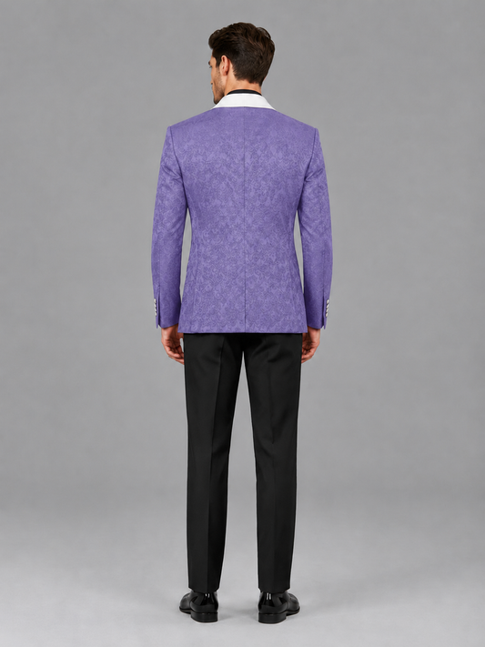 Savile Men's Wisteria Jacquard White Shawl Lapel 2-Piece Tuxedo Suit Set | Jacket & Trousers - Wisteria - Wisteria (2)