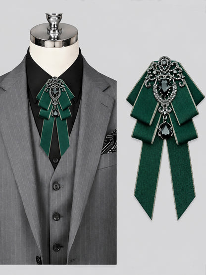 Savile PL0003 Men's Emerald Green Crystal Rhinestone Ribbon Bow Tie – Styled on suit vest and shirt