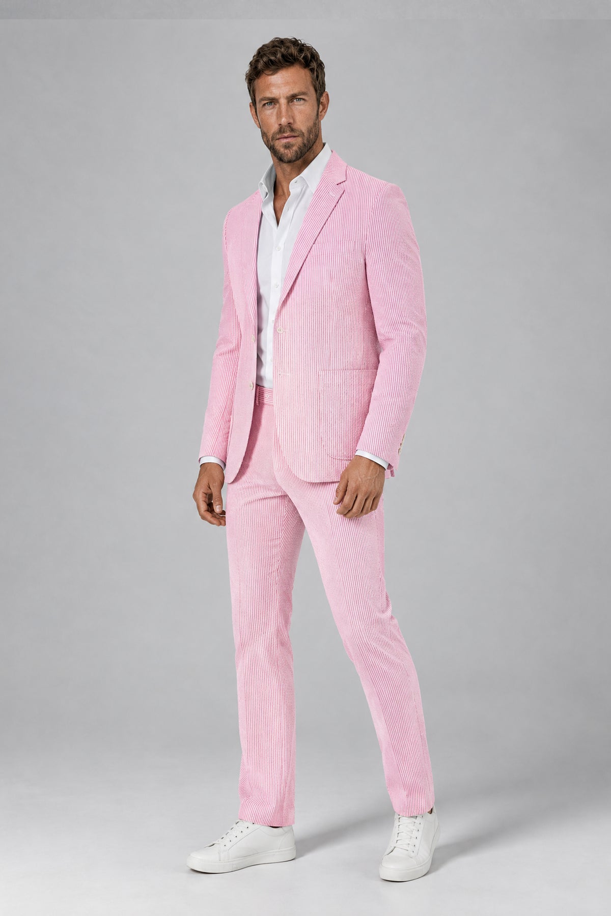 Savile Men's Blush Pink Striped 2-Piece Suit - Three-quarter angled view