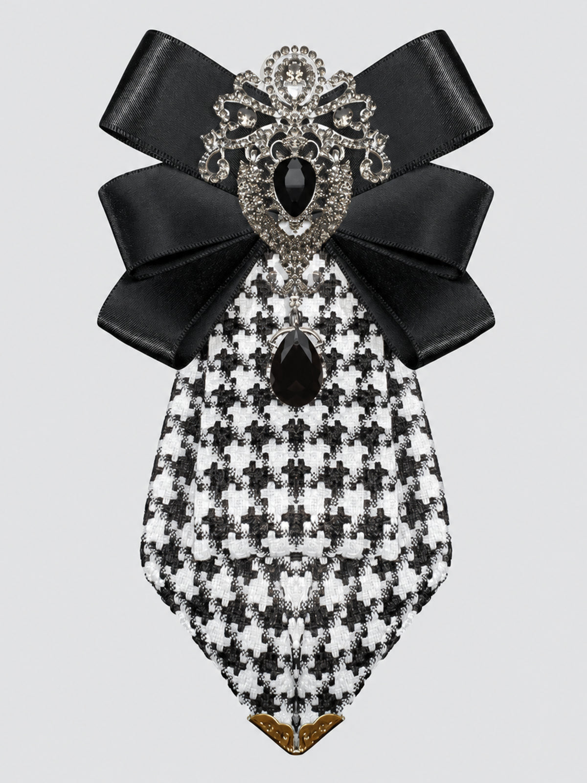 Savile PL0002 Men's Black & White Houndstooth Bow Tie – Adjustable neck strap and clasp