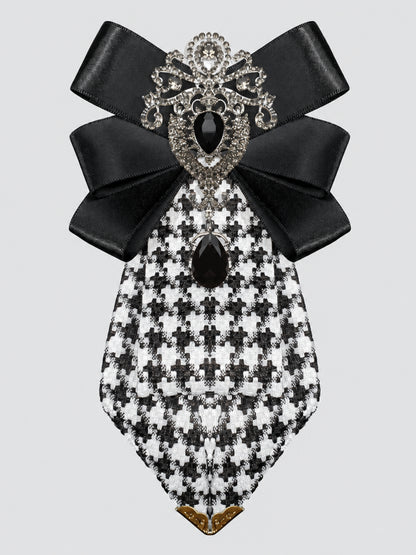 Savile PL0002 Men's Black & White Houndstooth Bow Tie – Adjustable neck strap and clasp