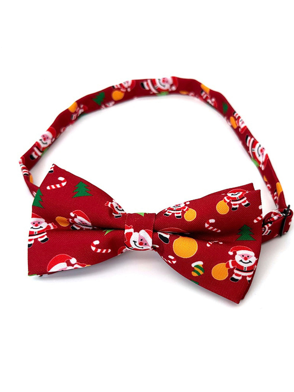 Savile men's pre-tied Christmas bow tie in festive red with Santa Claus and holiday print