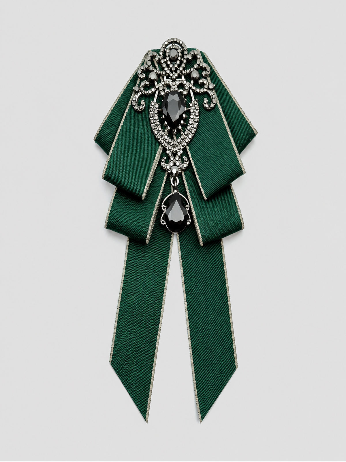 Savile PL0003 Men's Emerald Green Crystal Rhinestone Ribbon Bow Tie – Front view detail