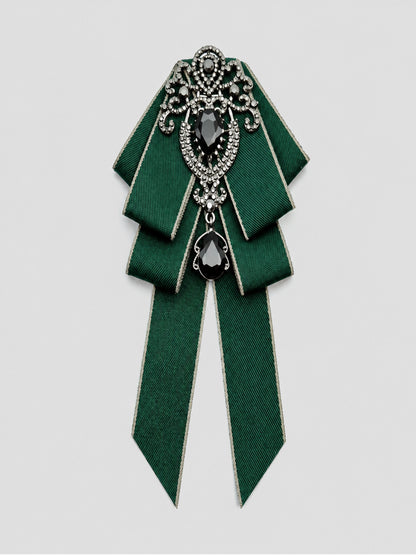 Savile PL0003 Men's Emerald Green Crystal Rhinestone Ribbon Bow Tie – Front view detail