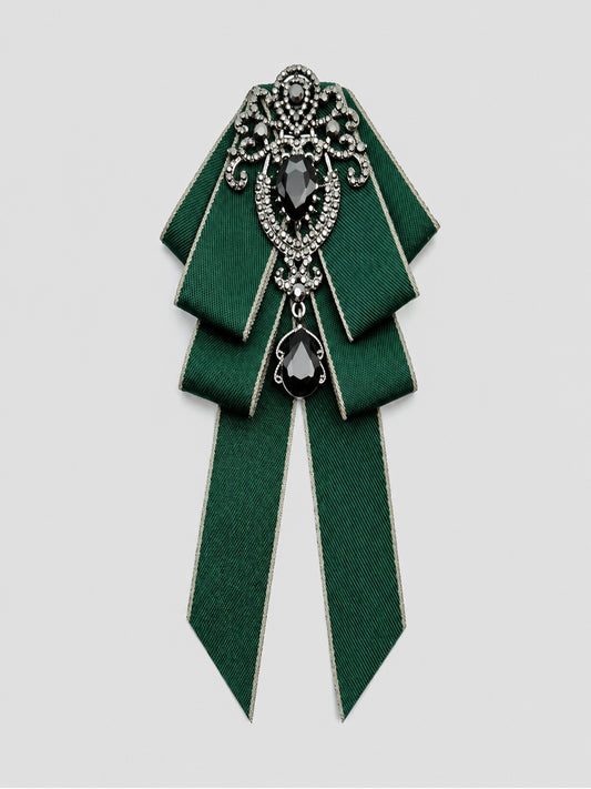 Savile PL0003 Men's Emerald Green Crystal Rhinestone Ribbon Bow Tie – Front view detail