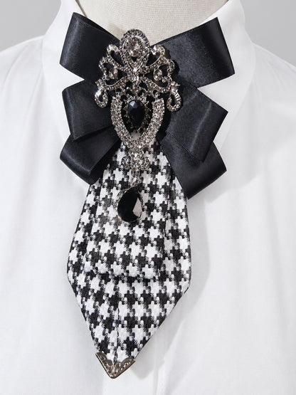 Savile PL0002 Men's Black & White Houndstooth Crystal Rhinestone Bow Tie – Front view