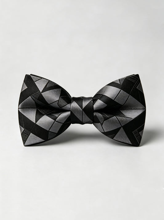Savile Men's Black and Silver Geometric Bow Tie – Formal Tuxedo Accessory