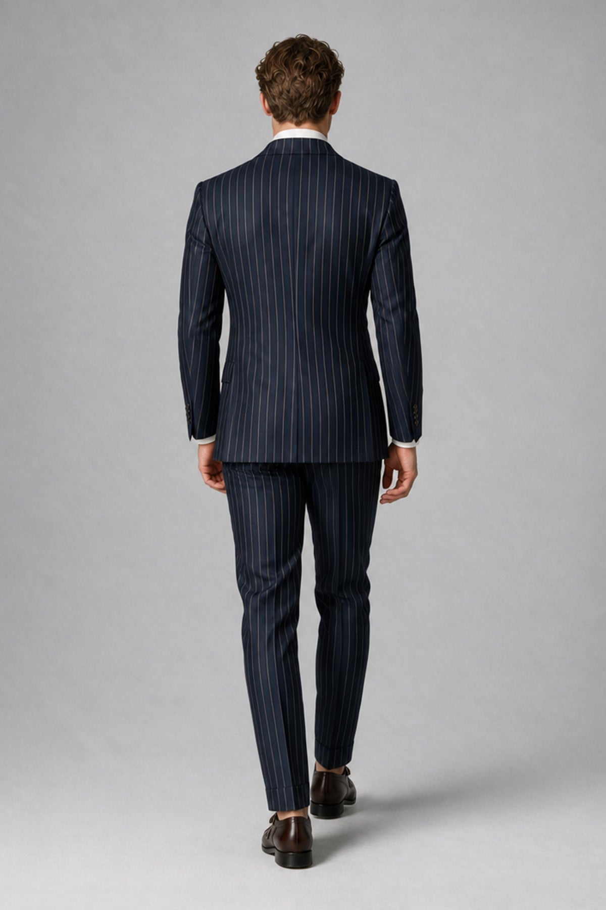 Savile QX0102 Men's Navy Blue Pinstripe Double-Breasted 2-Piece Suit - Front Full-Length Hero View