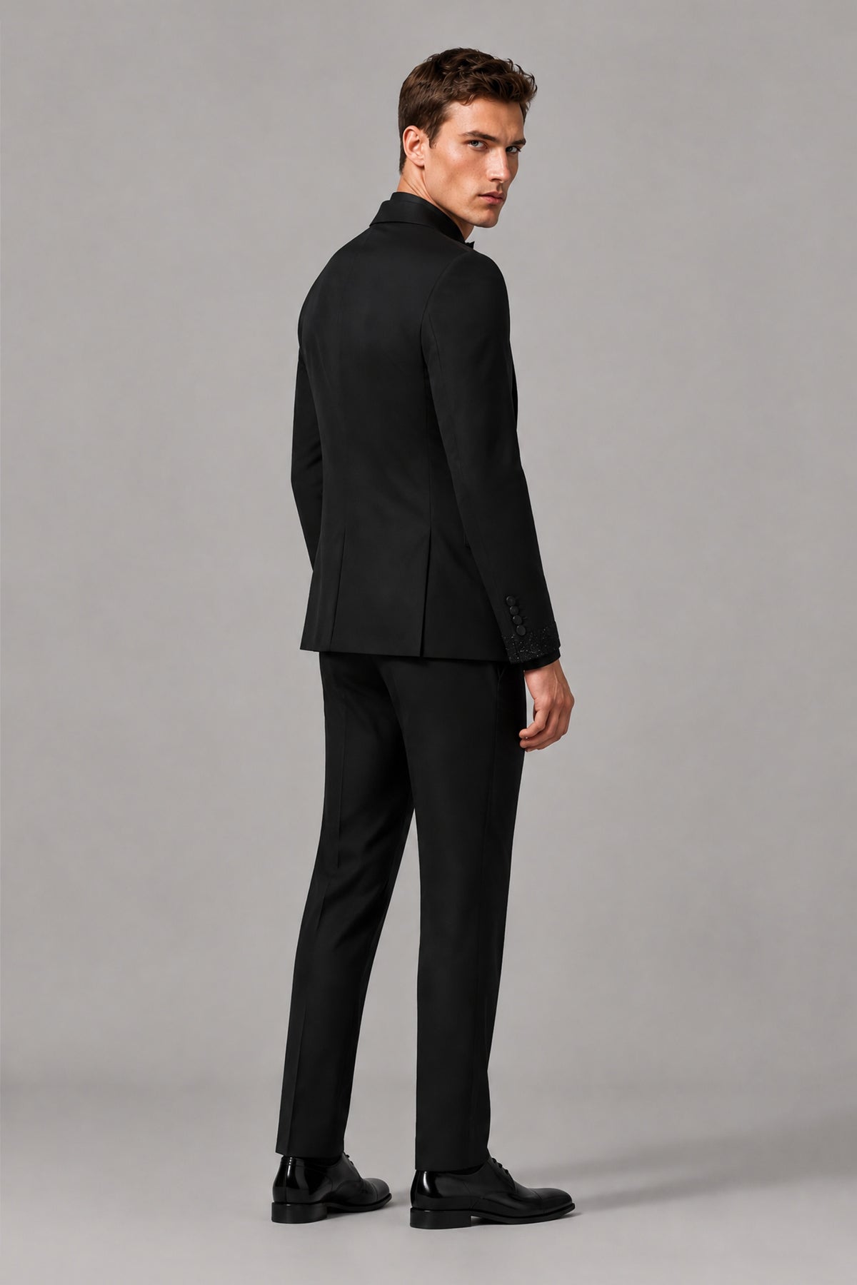 Men's All Black Crystal Embellished 3-Piece Tuxedo Suit Set | Blazer, Vest & Trousers