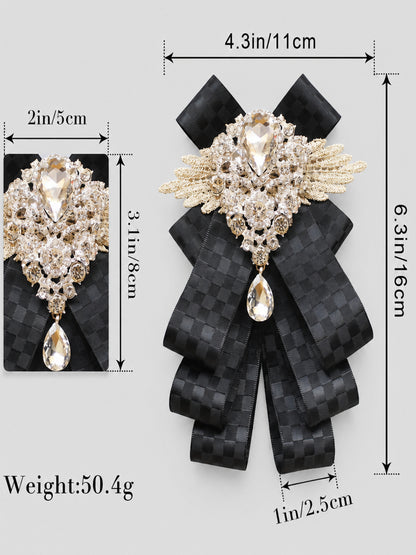 Savile PL0001 Men's Black Crystal Rhinestone Lace Ribbon Bow Tie size and weight dimensions guide