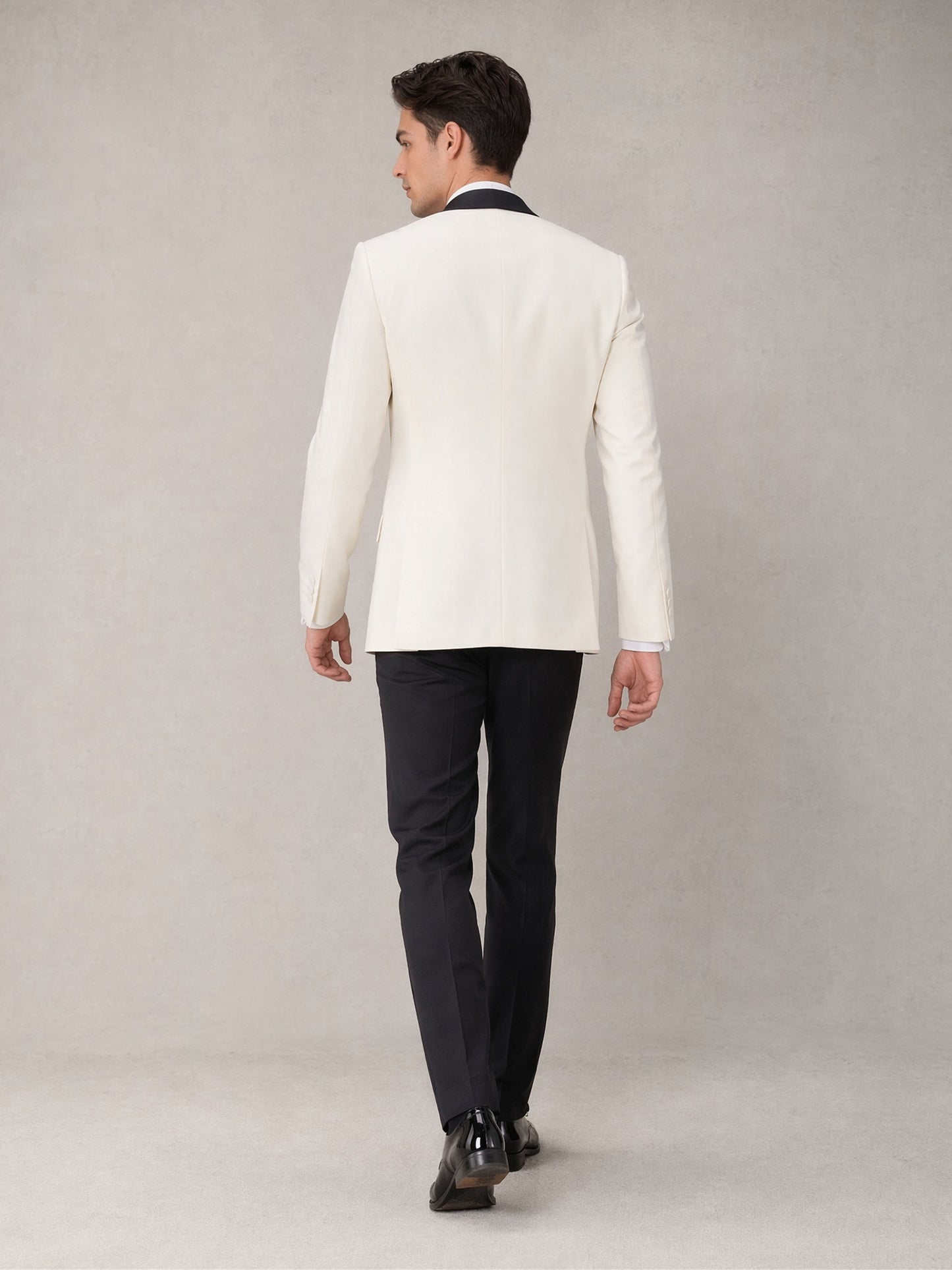 Men's ivory tuxedo suit - front view standing pose