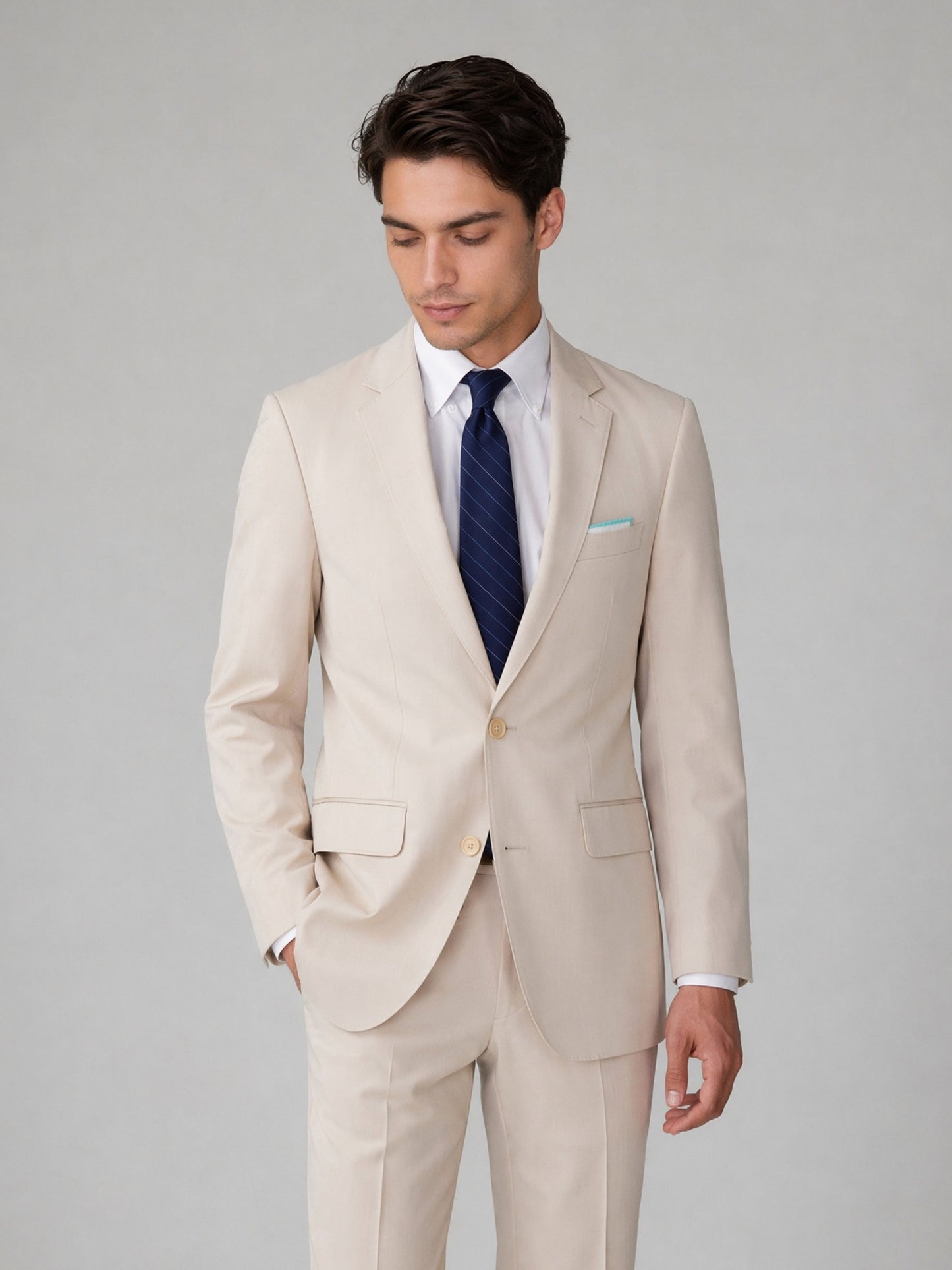 Men's Beige Slim Fit 3-Piece Suit – Notch Lapel Wedding & Business Formal Set