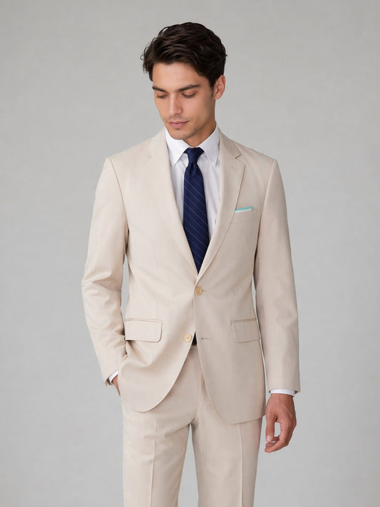 Men's Beige Slim Fit 3-Piece Suit – Notch Lapel Wedding & Business Formal Set