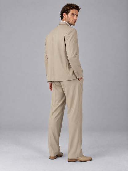 Savile Khaki Beige Double-Breasted 2-Piece Suit with Peak Lapel