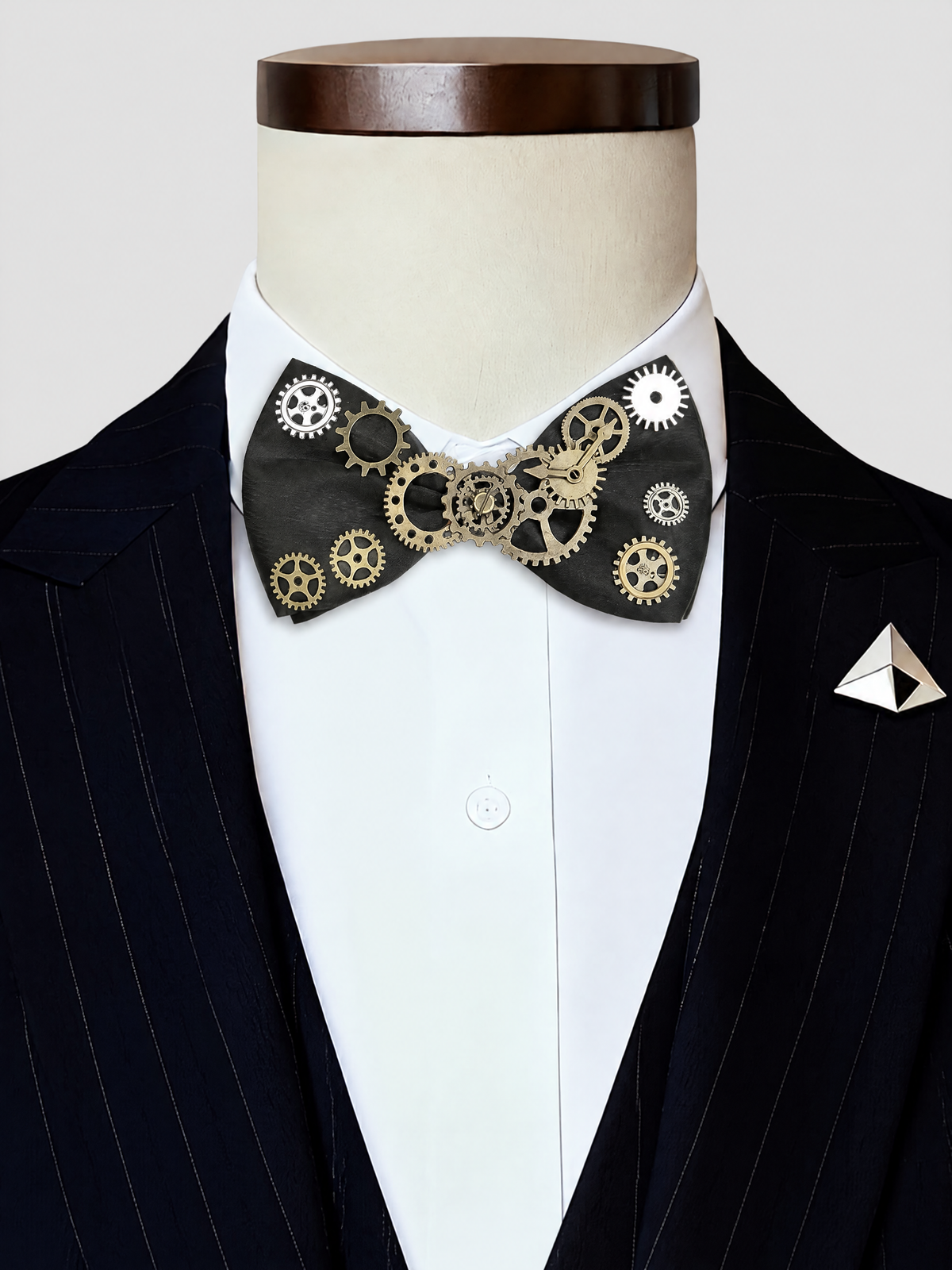 Savile PL0100 Men's Steampunk Gear Bow Tie - Styled on Collar with Tuxedo Jacket