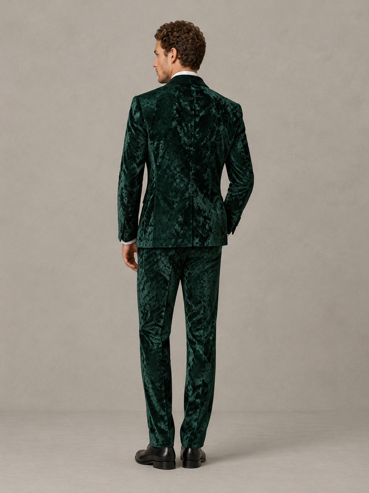 Savile Men's Emerald Green Crushed Velvet Peak Lapel 2-Piece Suit Set | Jacket & Trousers
