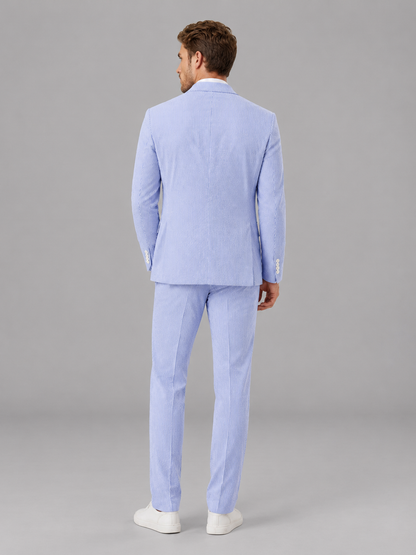 Men's Light Blue Striped 2-Piece Suit Set – Notch Lapel Blazer & Tailored Trousers