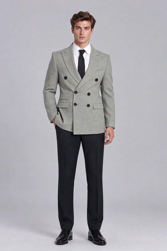 Savile Men's Light Grey Double-Breasted Peak Lapel Blazer - Front Hero Standing View