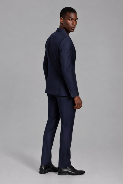Men's Navy Blue Crystal Embellished 3-Piece Tuxedo Suit Set | Blazer, Vest & Trousers