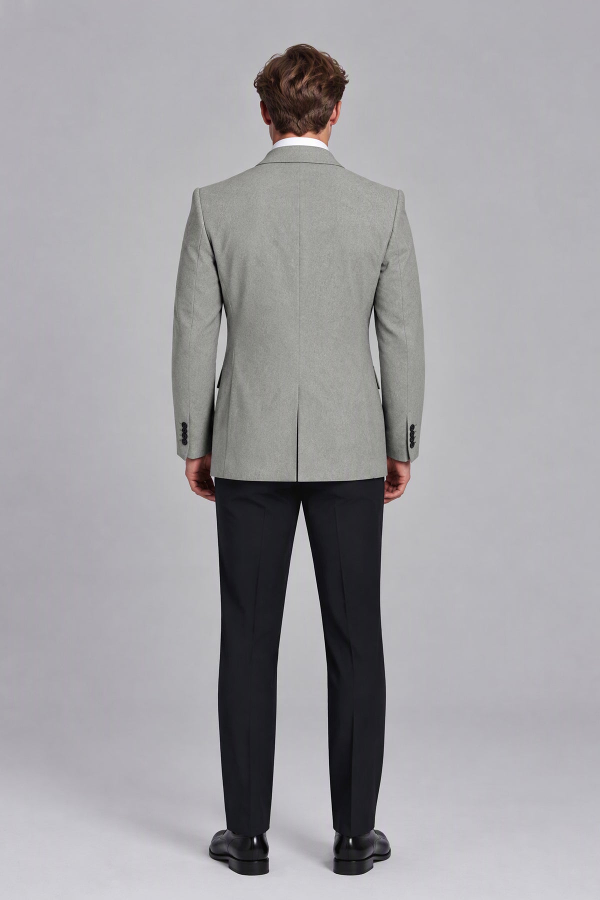 Savile Men's Light Grey Double-Breasted Blazer - Full-Body Side Profile View