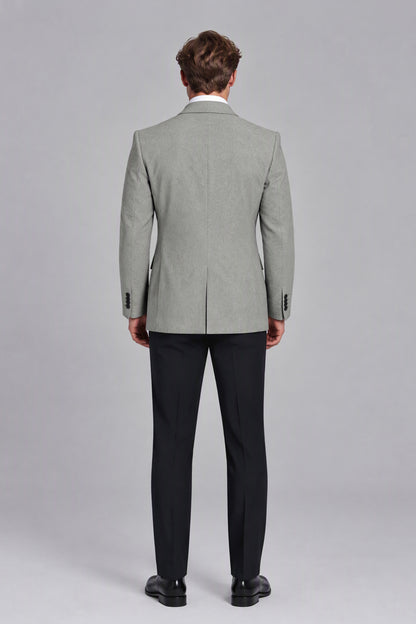 Savile Men's Light Grey Double-Breasted Blazer - Full-Body Side Profile View