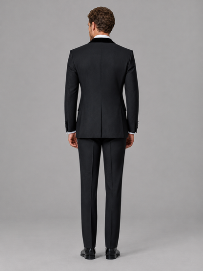 Savile Men's Black Velvet Shawl Lapel Tuxedo Suit – Modern Side-Buckle Dinner Jacket & Trousers 2-Piece Set