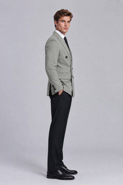 Savile Men's Light Grey Double-Breasted Blazer - Full-Body Walking Pose