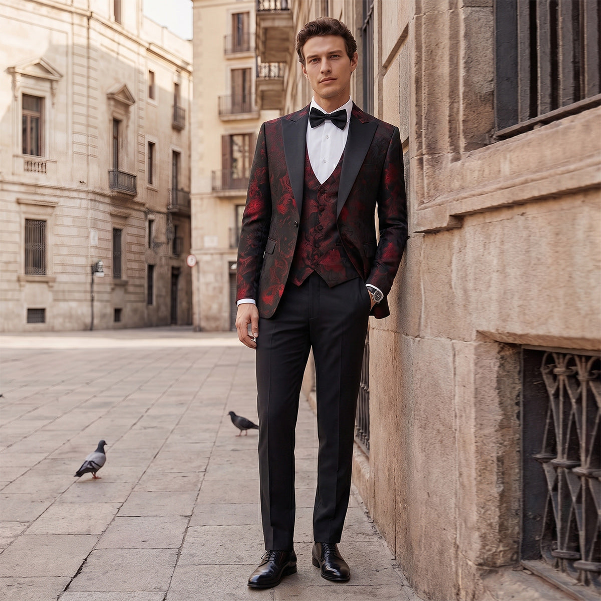 Tailored Fit Single Breasted One-button 3 Pieces Printed Men's Wedding Suits