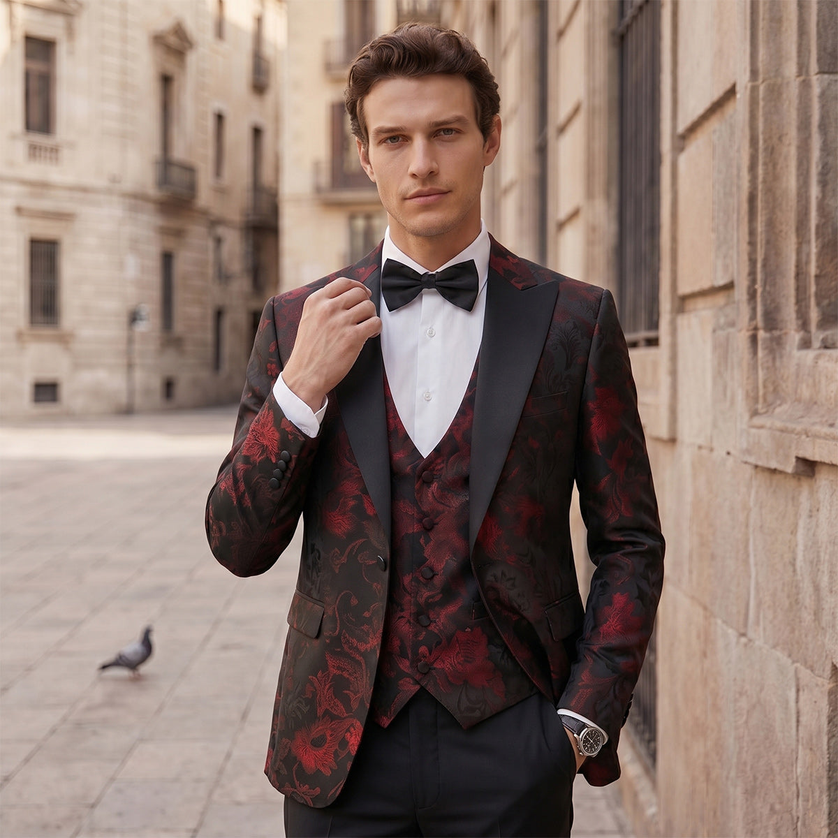 Tailored Fit Single Breasted One-button 3 Pieces Printed Men's Wedding Suits