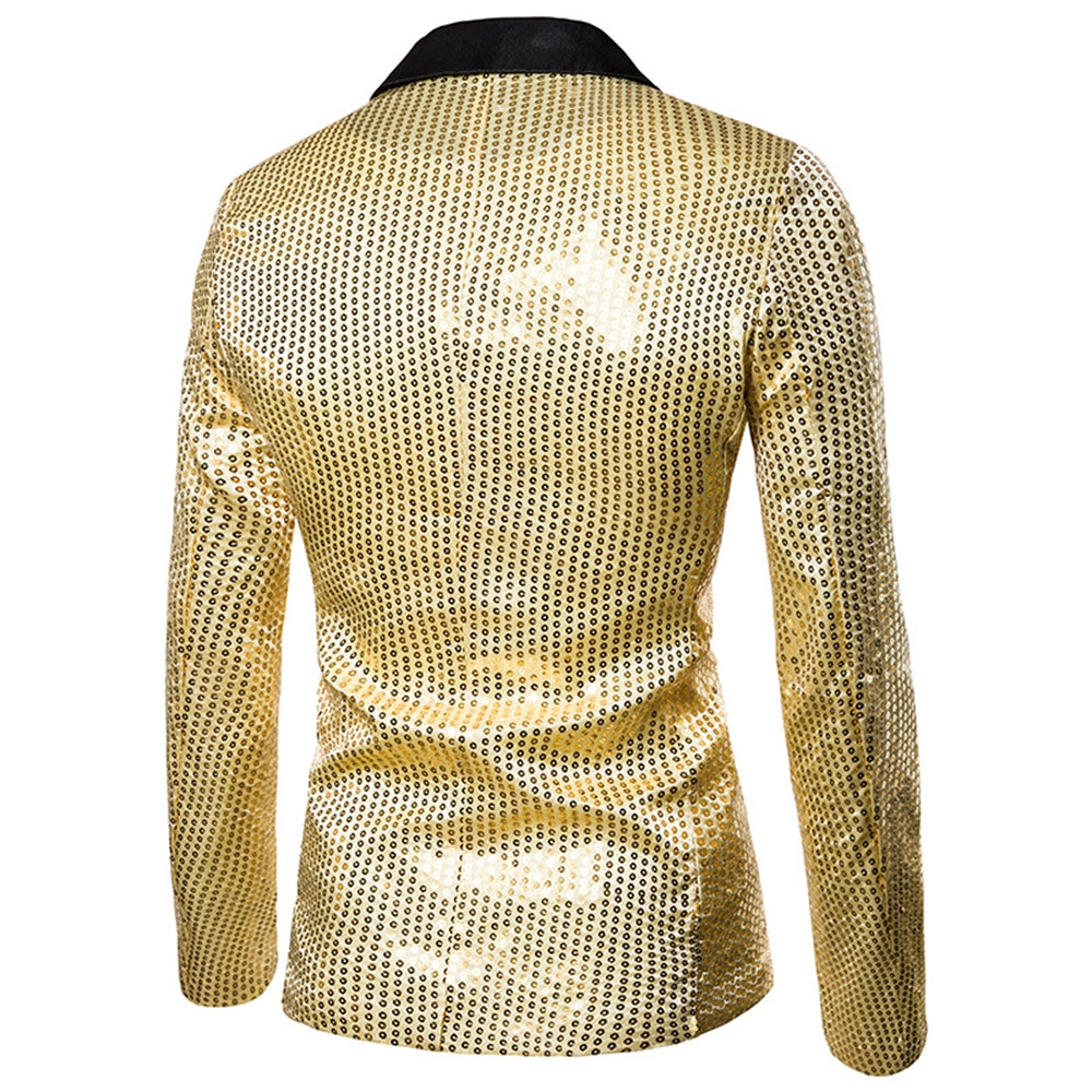 Men's Tailored Fit Gold Single Breasted One-Button Sequin Party Jacket